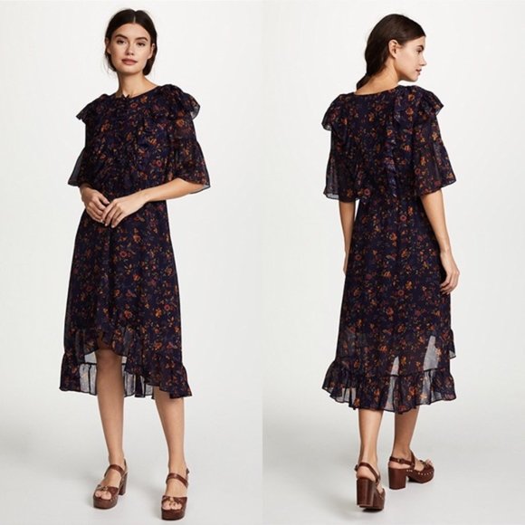 Madewell Dresses & Skirts - Madewell High-Low Floral Ruffle Midi Dress